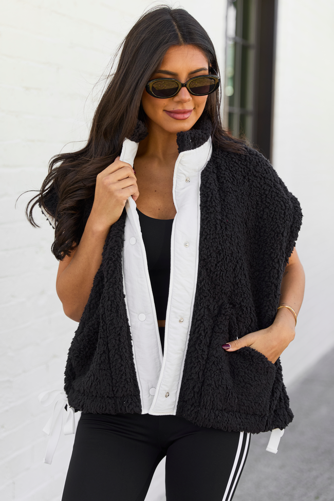 Clo Black Sherpa Oversized Vest SALE - Image 1