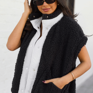 Clo Black Sherpa Oversized Vest SALE - Image 3