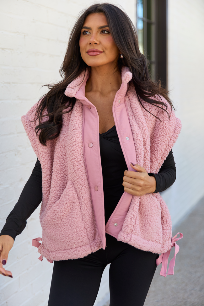 Clo Mauve Sherpa Oversized Vest SALE - Image 1