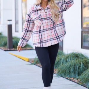 Didi Pink Plaid Sherpa Button Up Shacket SALE - Image 2