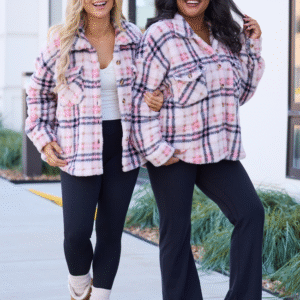 Didi Pink Plaid Sherpa Button Up Shacket SALE - Image 5