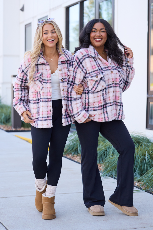 Didi Pink Plaid Sherpa Button Up Shacket SALE - Image 5