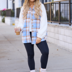 Jude Blue Multi Plaid Sherpa Shacket SALE - Image 2