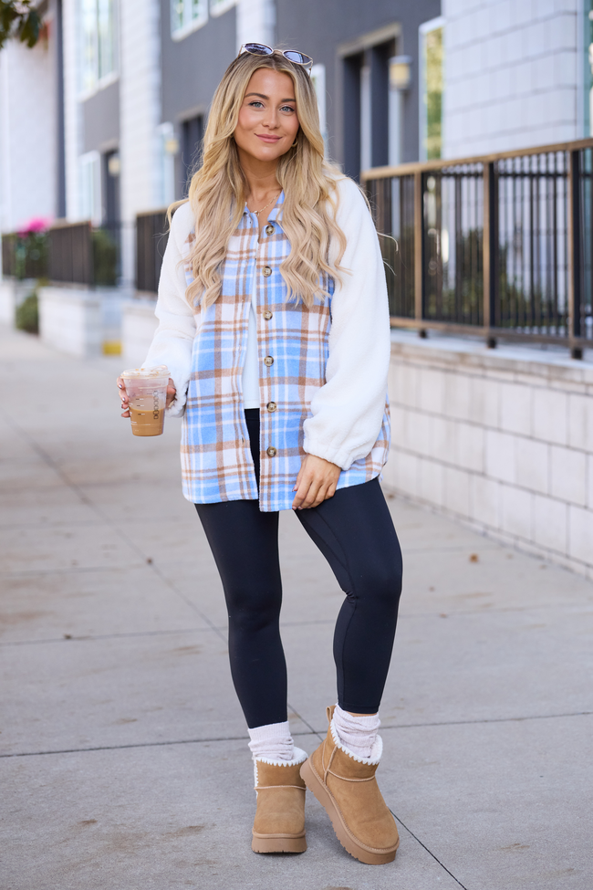 Jude Blue Multi Plaid Sherpa Shacket SALE - Image 2