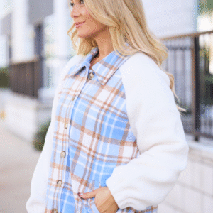 Jude Blue Multi Plaid Sherpa Shacket SALE - Image 4