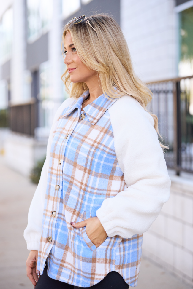 Jude Blue Multi Plaid Sherpa Shacket SALE - Image 4