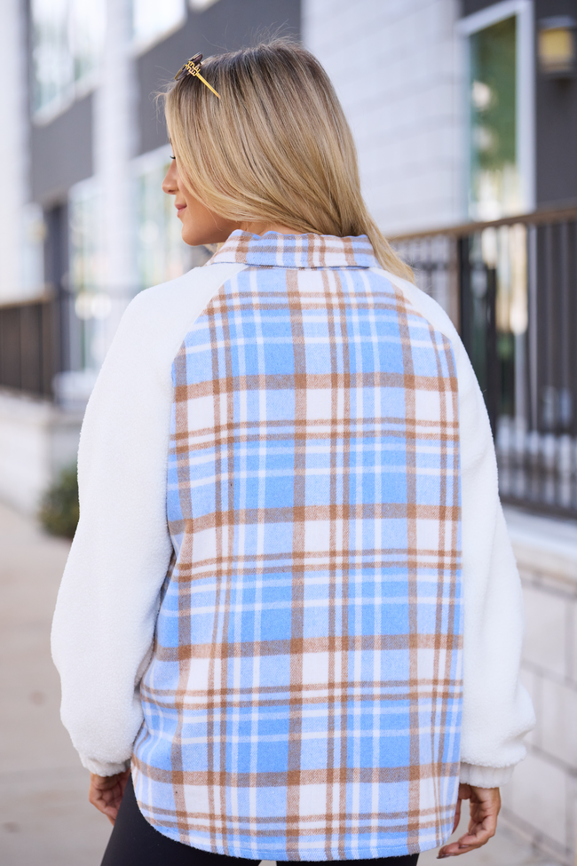 Jude Blue Multi Plaid Sherpa Shacket SALE - Image 5