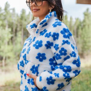 Playing For Keeps Blue and Ivory Floral Print Sherpa Pullover FINAL SALE - Image 4