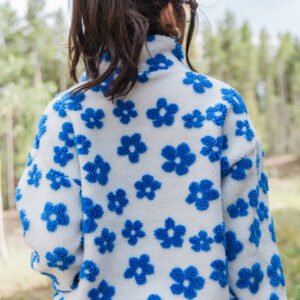 Playing For Keeps Blue and Ivory Floral Print Sherpa Pullover FINAL SALE - Image 5