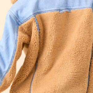 Picking Sides Medium Wash Sherpa Detail Oversized Denim Jacket SALE - Image 7