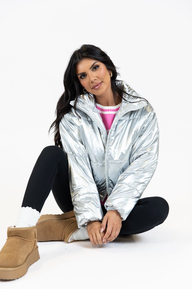 Keep Me Warm Silver Chrome Puffer Jacket FINAL SALE - Image 3