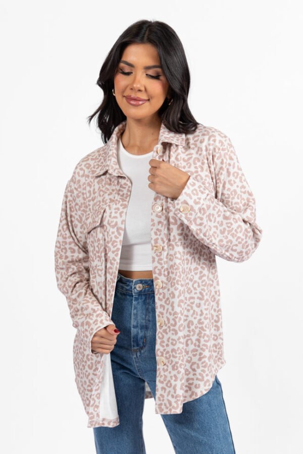 In Those Days Ivory and Beige Leopard Knit Shacket FINAL SALE