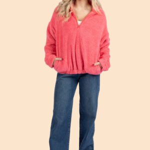 Stay Here Coral Sherpa Pullover FINAL SALE - Image 2