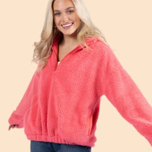 Stay Here Coral Sherpa Pullover FINAL SALE - Image 1