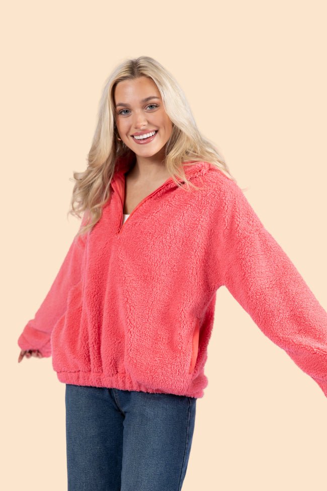 Stay Here Coral Sherpa Pullover FINAL SALE - Image 1