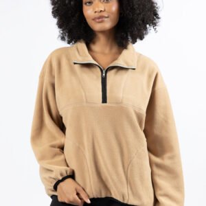 Outside The Box Beige Contrast Trim Fleece Pullover FINAL SALE