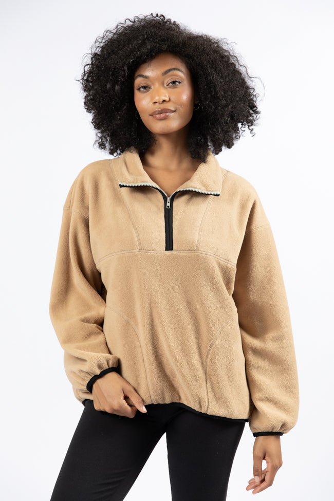 Outside The Box Beige Contrast Trim Fleece Pullover FINAL SALE - Image 1