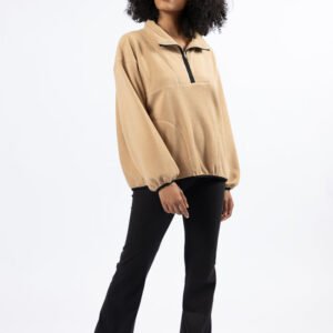 Outside The Box Beige Contrast Trim Fleece Pullover FINAL SALE - Image 3