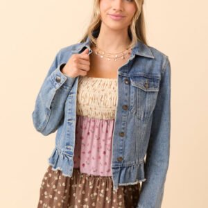 Denim Dreams Light Wash Peplum Detail Denim Jacket SALE - Image 3