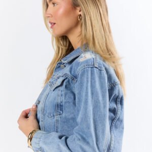 Run Around Town Medium Wash Deconstructed Denim Jacket FINAL SALE - Image 3