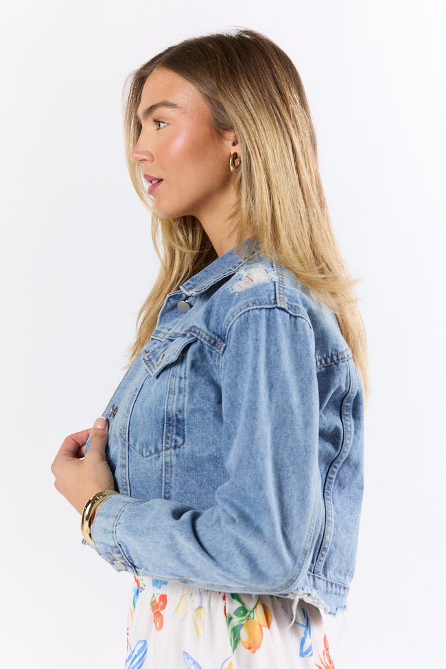 Run Around Town Medium Wash Deconstructed Denim Jacket FINAL SALE - Image 3