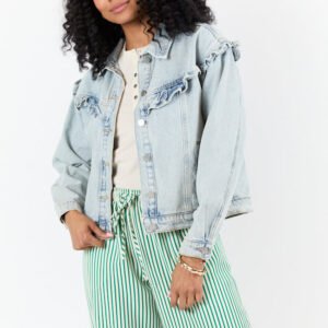 Told You So Light Wash Ruffle Trim Denim Jacket FINAL SALE