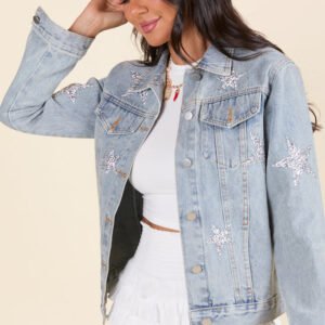 Brightest Night Light Wash Embellished Star Denim Jacket FINAL SALE - Image 1