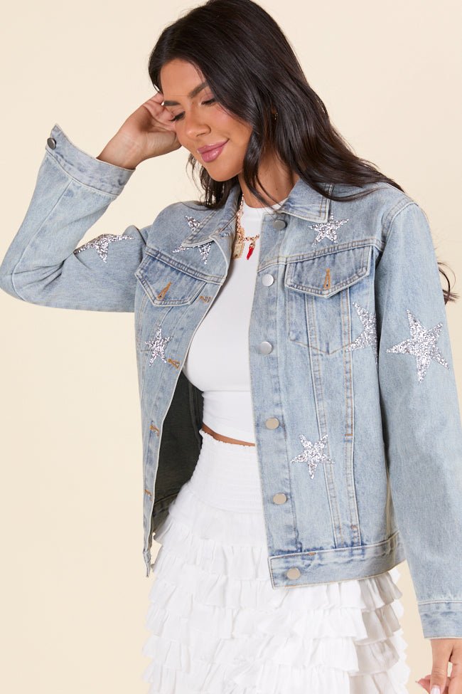 Brightest Night Light Wash Embellished Star Denim Jacket FINAL SALE - Image 1