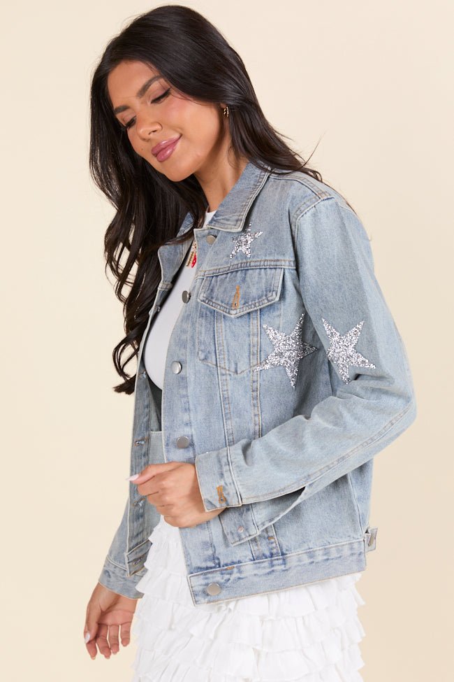 Brightest Night Light Wash Embellished Star Denim Jacket FINAL SALE - Image 4