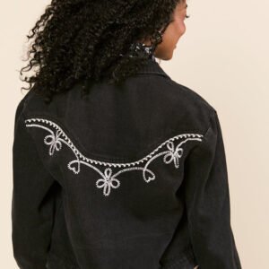 Danielle Black Embroidered Denim Jacket SALE - Image 7