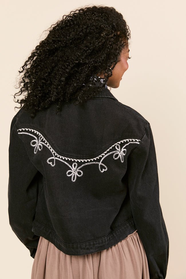 Danielle Black Embroidered Denim Jacket SALE - Image 7