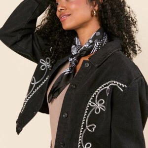 Danielle Black Embroidered Denim Jacket SALE - Image 6