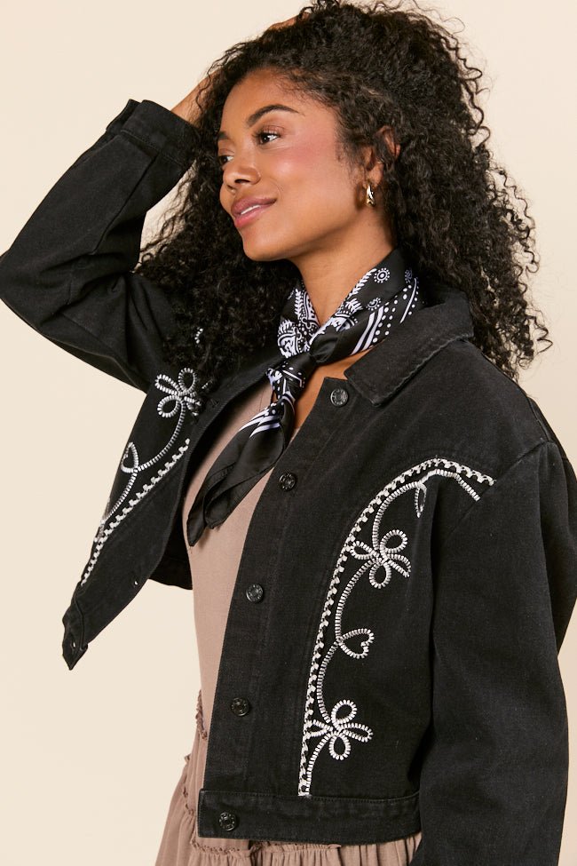 Danielle Black Embroidered Denim Jacket SALE - Image 6