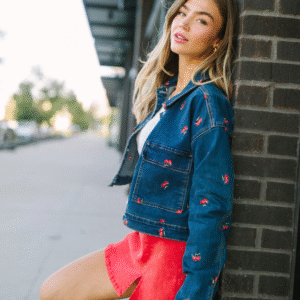 My Favorite Cherry Embroidered Stretch Denim Jacket FINAL SALE - Image 2