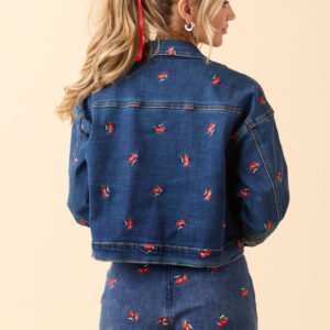 My Favorite Cherry Embroidered Stretch Denim Jacket FINAL SALE - Image 7
