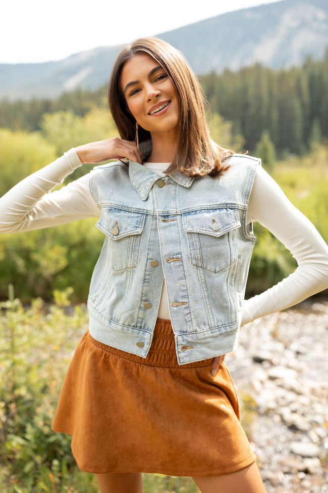 Hollie Cropped Denim Vest SALE - Image 1