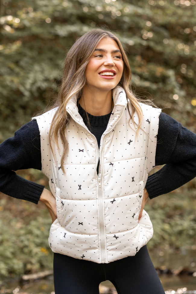 Stella White Bow Dot Puffer Vest SALE - Image 1
