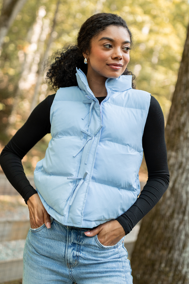 Liberty Frost Blue Bow Puffer Vest SALE - Image 1