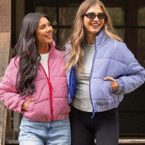 Paloma Navy Blue Gingham Zip Up Puffer Jacket SALE - Image 9