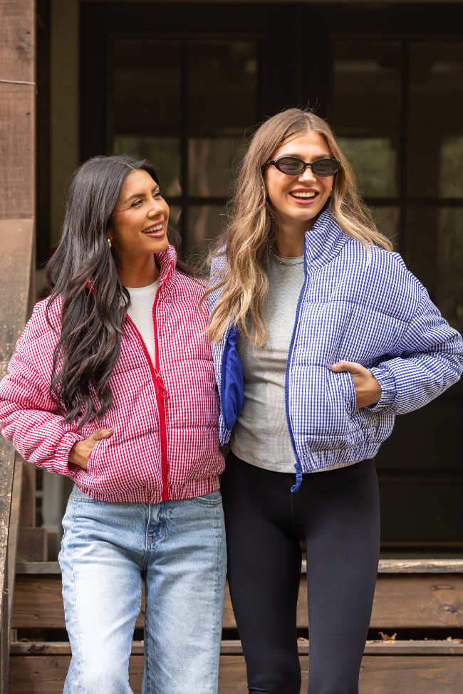 Paloma Navy Blue Gingham Zip Up Puffer Jacket SALE - Image 9