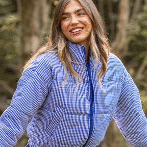 Paloma Navy Blue Gingham Zip Up Puffer Jacket SALE - Image 4