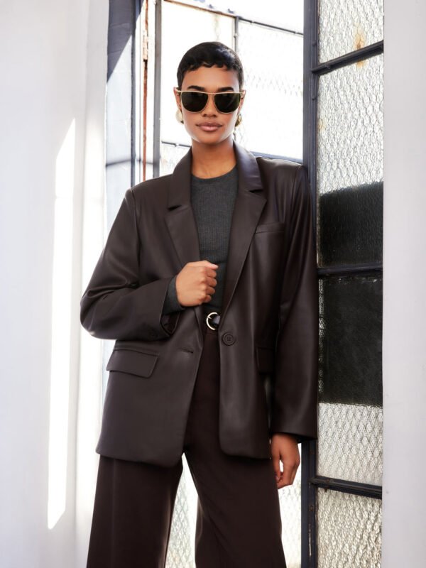 Fifteen Twenty Regan Faux Leather Blazer in Brown