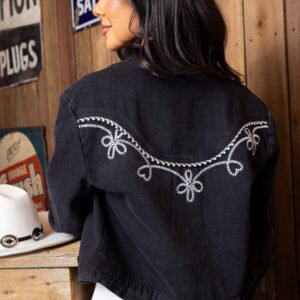 Danielle Black Embroidered Denim Jacket SALE - Image 2