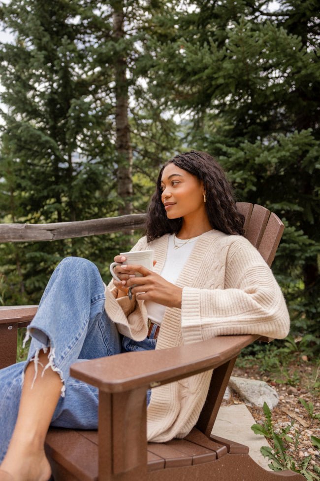 Aleah Beige Cable Sweater Coat SALE - Image 1