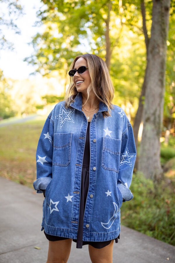 Cassie Celestial Motif Denim Jacket Emily Fauver X Pink Lily