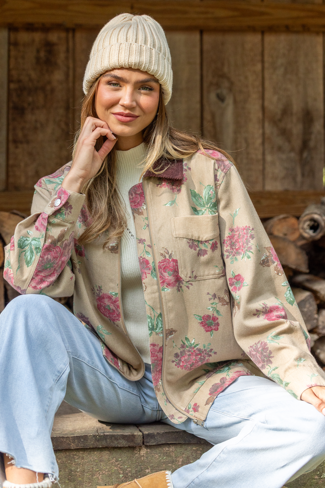 Lucy Brown Floral Barn Jacket SALE - Image 3