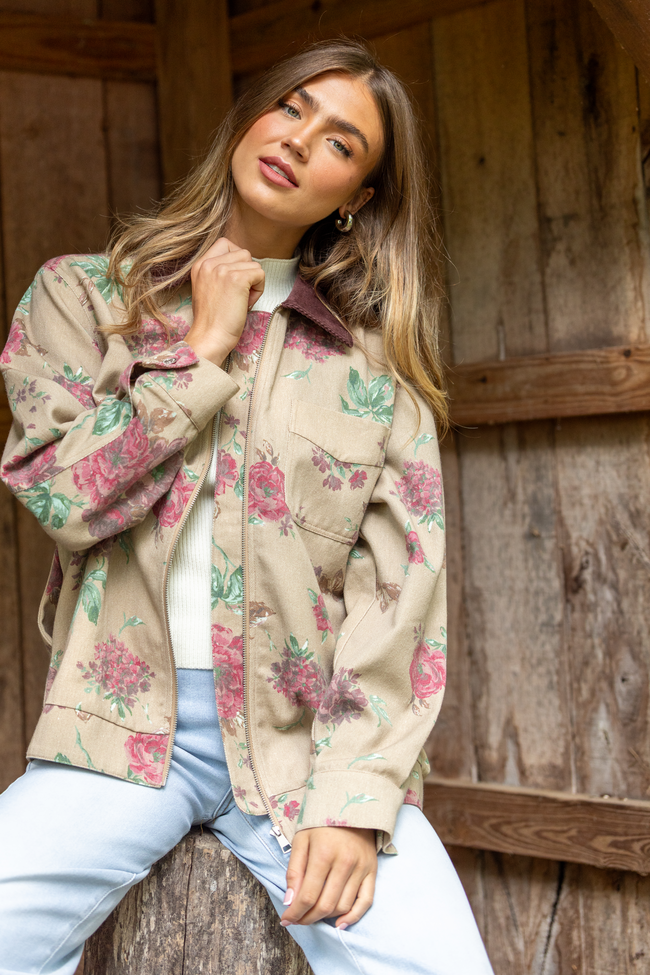 Lucy Brown Floral Barn Jacket SALE - Image 1