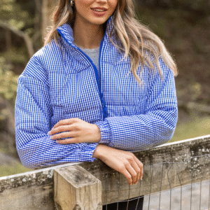 Paloma Navy Blue Gingham Zip Up Puffer Jacket SALE - Image 7