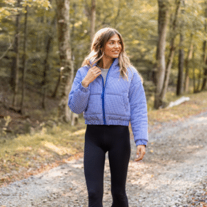 Paloma Navy Blue Gingham Zip Up Puffer Jacket SALE - Image 5