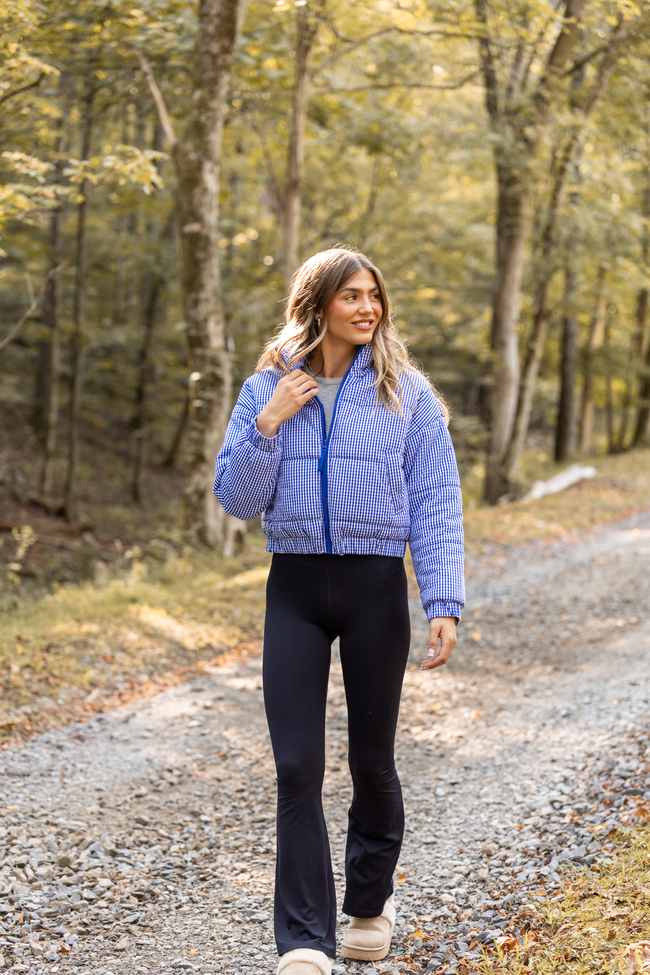 Paloma Navy Blue Gingham Zip Up Puffer Jacket SALE - Image 5